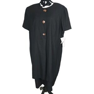 Evan Picone Lagenlook Midi Dress 18 Black Flax Rayon Artsy Office Teacher